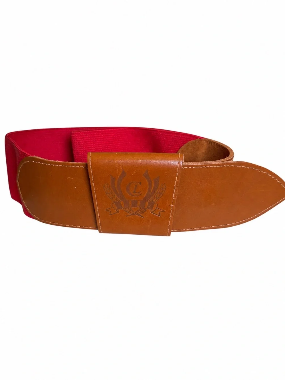 Vintage Liz Claiborne Red Stretch Belt Brown Leather Buckle Retro